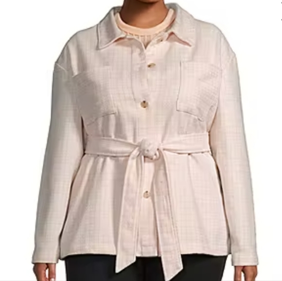 Liz Claiborne Pale Peach Tweed Shacket with Belt - Picture 2 of 11